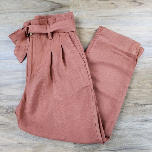 🔸️Madewell Rust Linen Blend Belted Paperbag Pants Size 4 - Picture 2 of 16